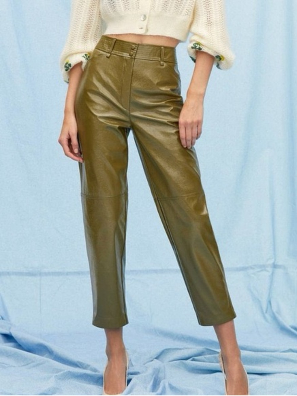 Aritzia Wilfred Le Fou Funk Olive Green Patent Leather Pants Size 4 Women’s